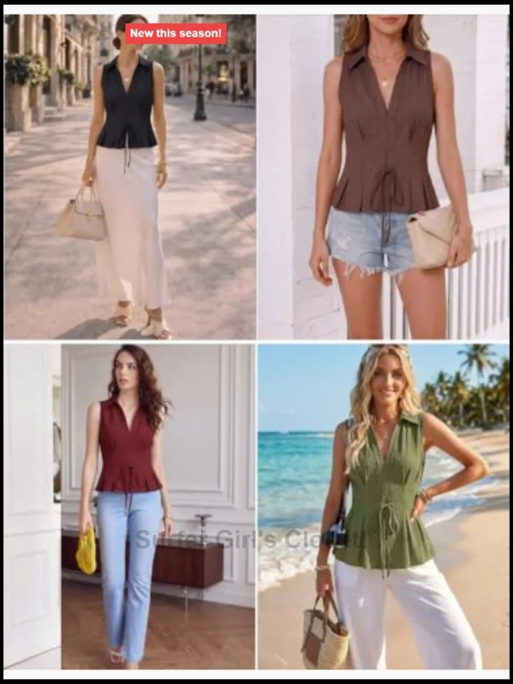 Women Sleeveless V Neck Tank Tops Knot Front Blouses Fitted Summer Tops